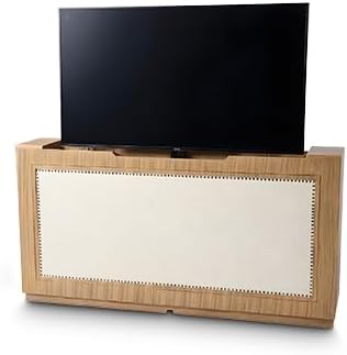 Melodita Brown TV Lift Cabinet, Motorized Flat Screen TV Cabinet with Hidden Storage & Remote-Controlled Lift, Fits up to 55” TVs, Wood Finish (Light Brown, Queen)