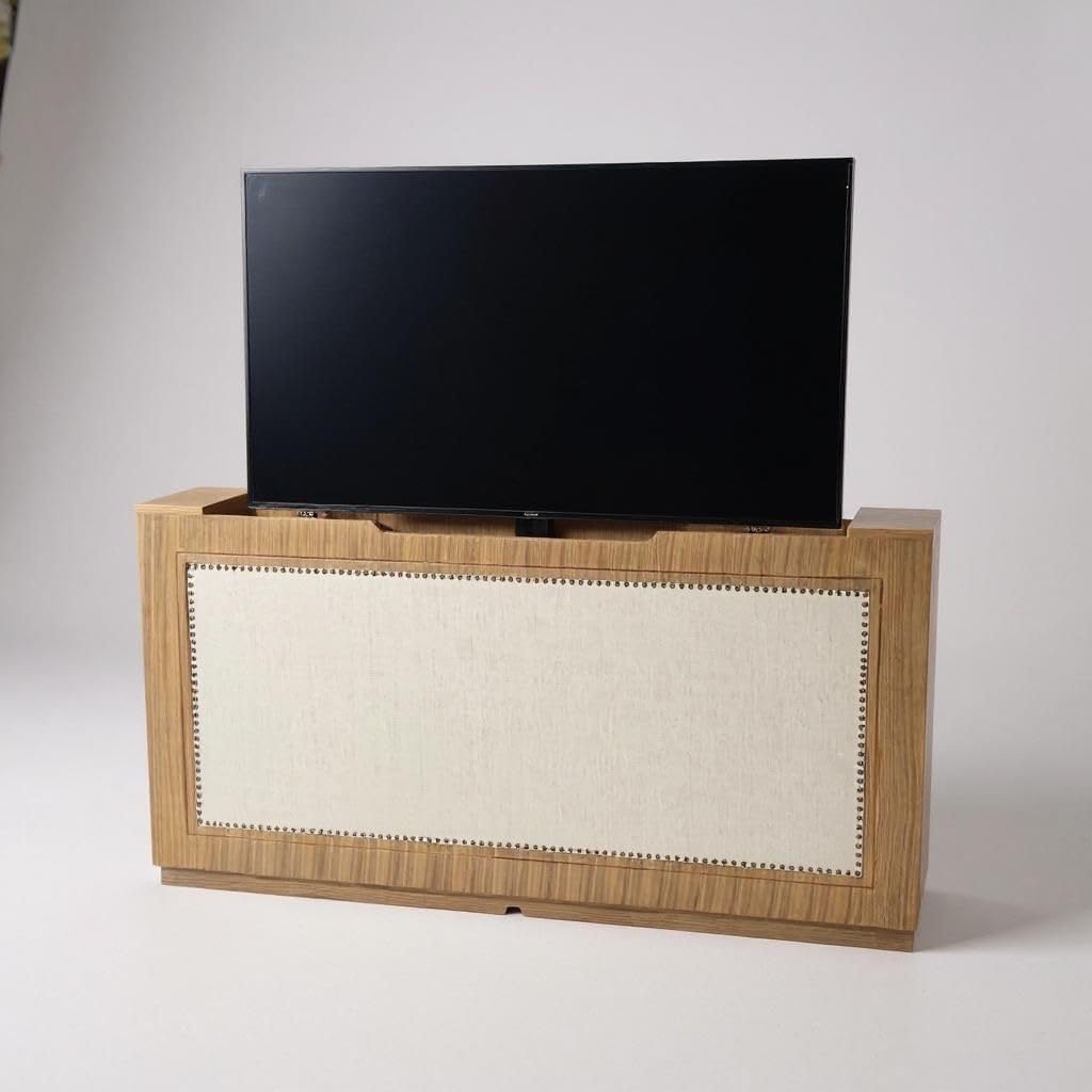 Melodita Brown TV Lift Cabinet, Motorized Flat Screen TV Cabinet with Hidden Storage & Remote-Controlled Lift, Fits up to 55” TVs, Wood Finish (Light Brown, Queen)