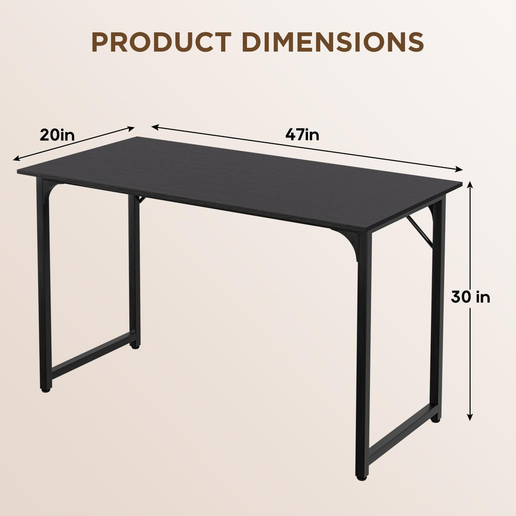 PayLessHere | 47 Inch Computer Desk | Black | Office Desk with Metal Frame, Adjustable Feet | Water-Resistant, Scratchproof Surface | Sturdy Writing Table for Home Office or Study | Pack of 1
