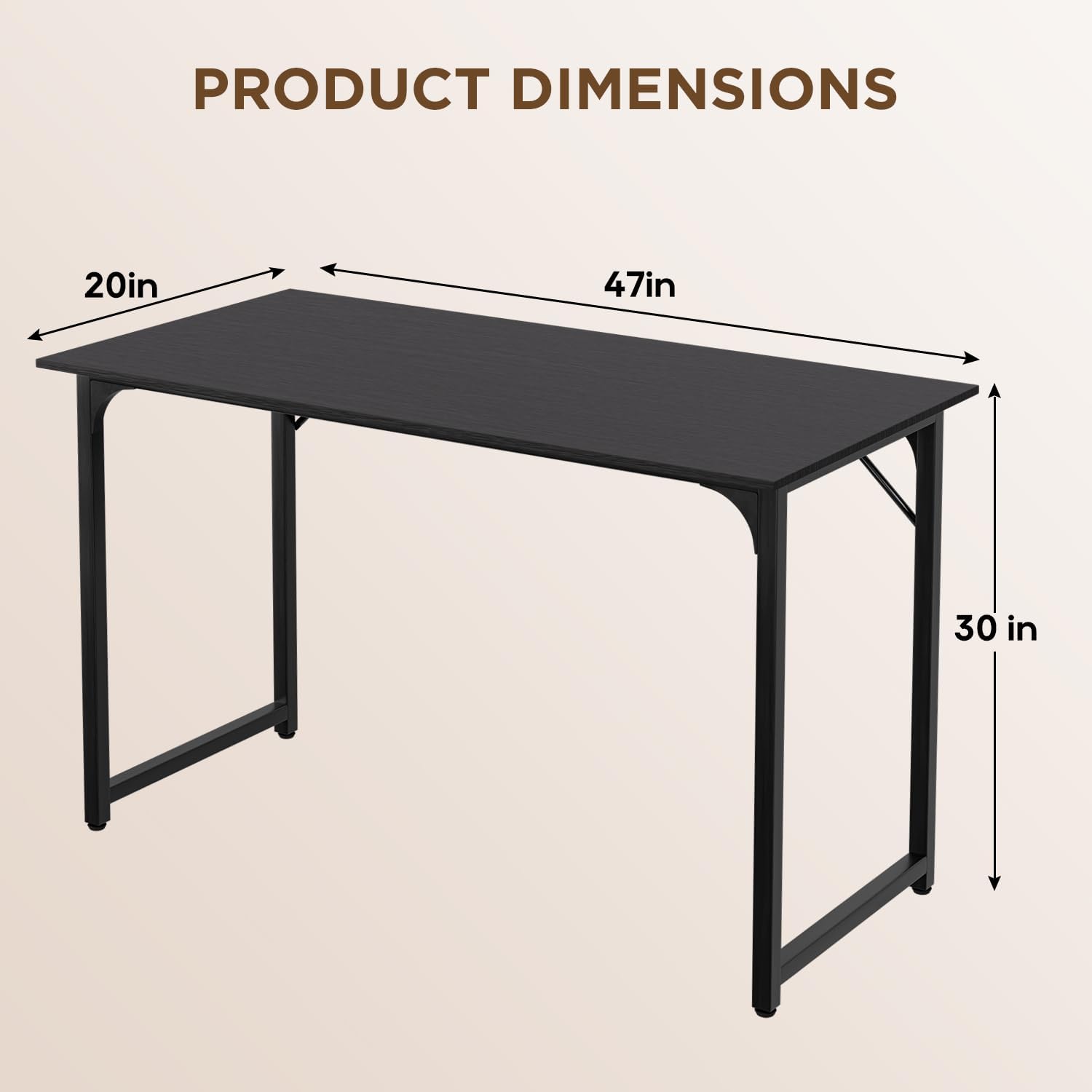 PayLessHere | 47 Inch Computer Desk | Black | Office Desk with Metal Frame, Adjustable Feet | Water-Resistant, Scratchproof Surface | Sturdy Writing Table for Home Office or Study | Pack of 1