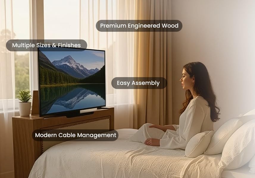 Melodita Brown TV Lift Cabinet, Motorized Flat Screen TV Cabinet with Hidden Storage & Remote-Controlled Lift, Fits up to 55” TVs, Wood Finish (Light Brown, Queen)