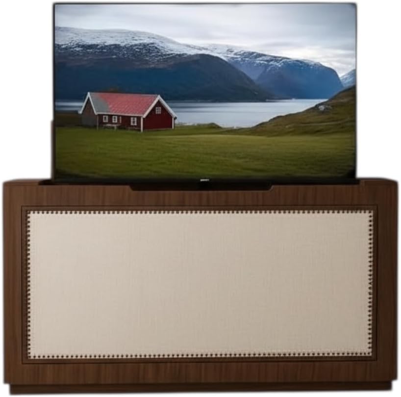 Melodita Brown TV Lift Cabinet, Motorized Flat Screen TV Cabinet with Hidden Storage & Remote-Controlled Lift, Fits up to 55” TVs, Wood Finish (Light Brown, Queen)