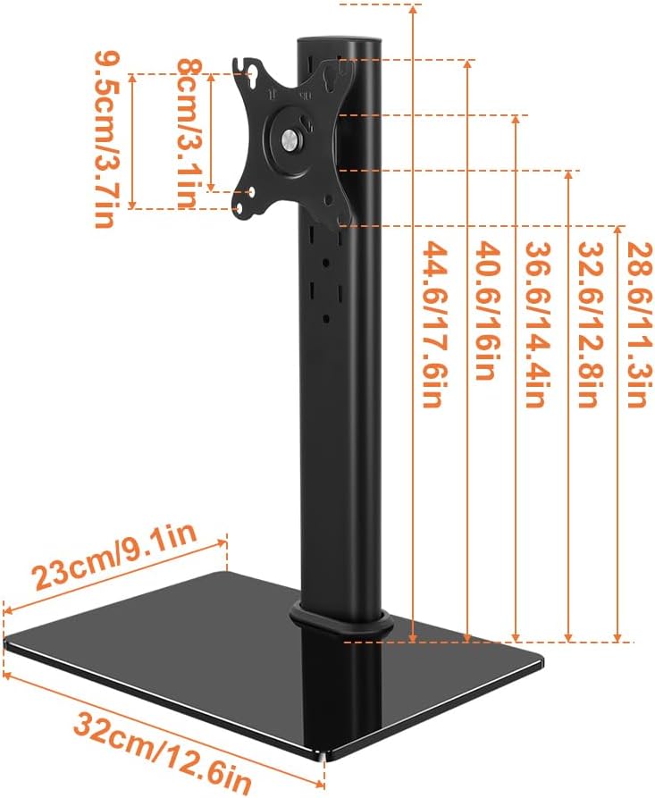 KKTONER Single Computer Monitor Stand Free Standing Desk Vesa Mount for 13 inch to 32 inch Screen Height Adjustable Monitor Mount Swivel Vesa 75*75mm/100*100mm Hold up 77Lbs