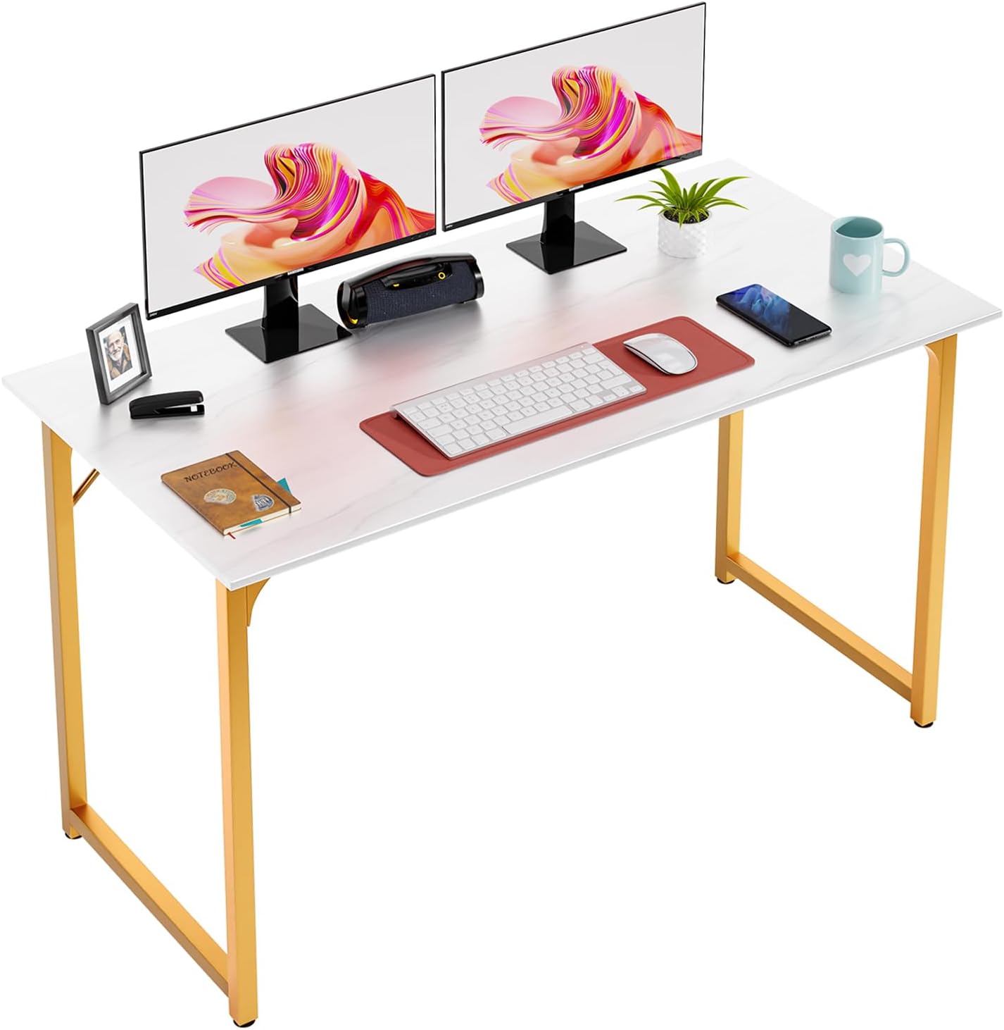 PayLessHere | 47 Inch Computer Desk | Black | Office Desk with Metal Frame, Adjustable Feet | Water-Resistant, Scratchproof Surface | Sturdy Writing Table for Home Office or Study | Pack of 1