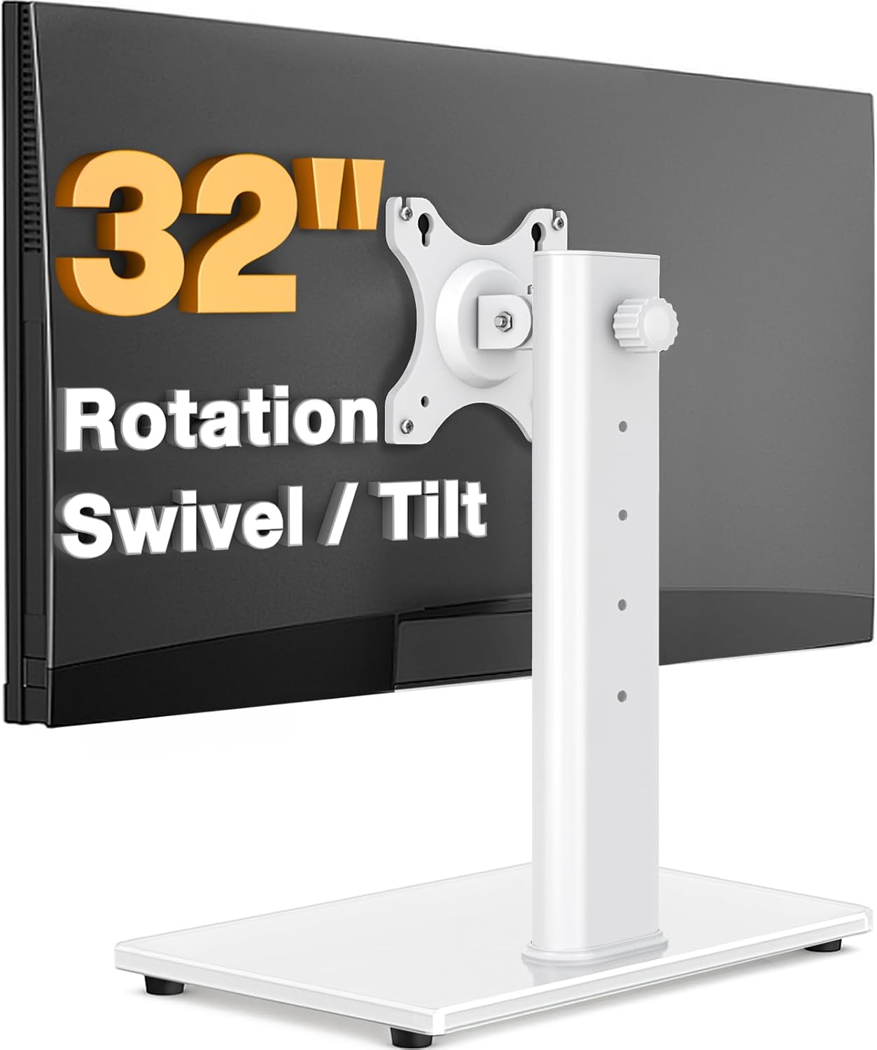 Single Monitor Stand VESA Mount for 13-32 Inch Screens, Free-Standing Monitor Riser with Swivel Tilt Rotation Height Adjustable, Universal Desk Stand up to 44lbs, VESA 75x75, 100x100mm
