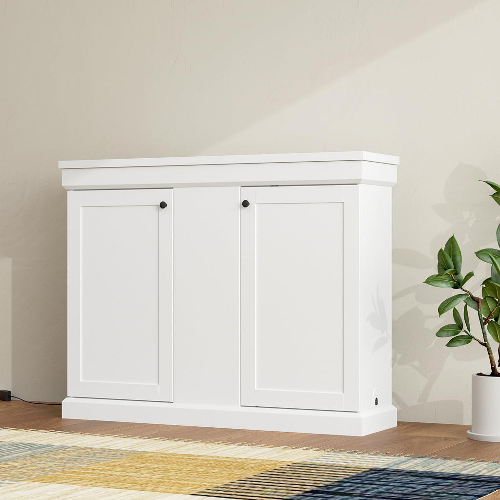 MOUMON Modern TV Stand Elevate TV Lift Cabinet with Mount, Media Console Table with Remote, Entertainment Center with 2 Doors, for Living Room, White, 50.4”W x 13.8”D x 39.3”H