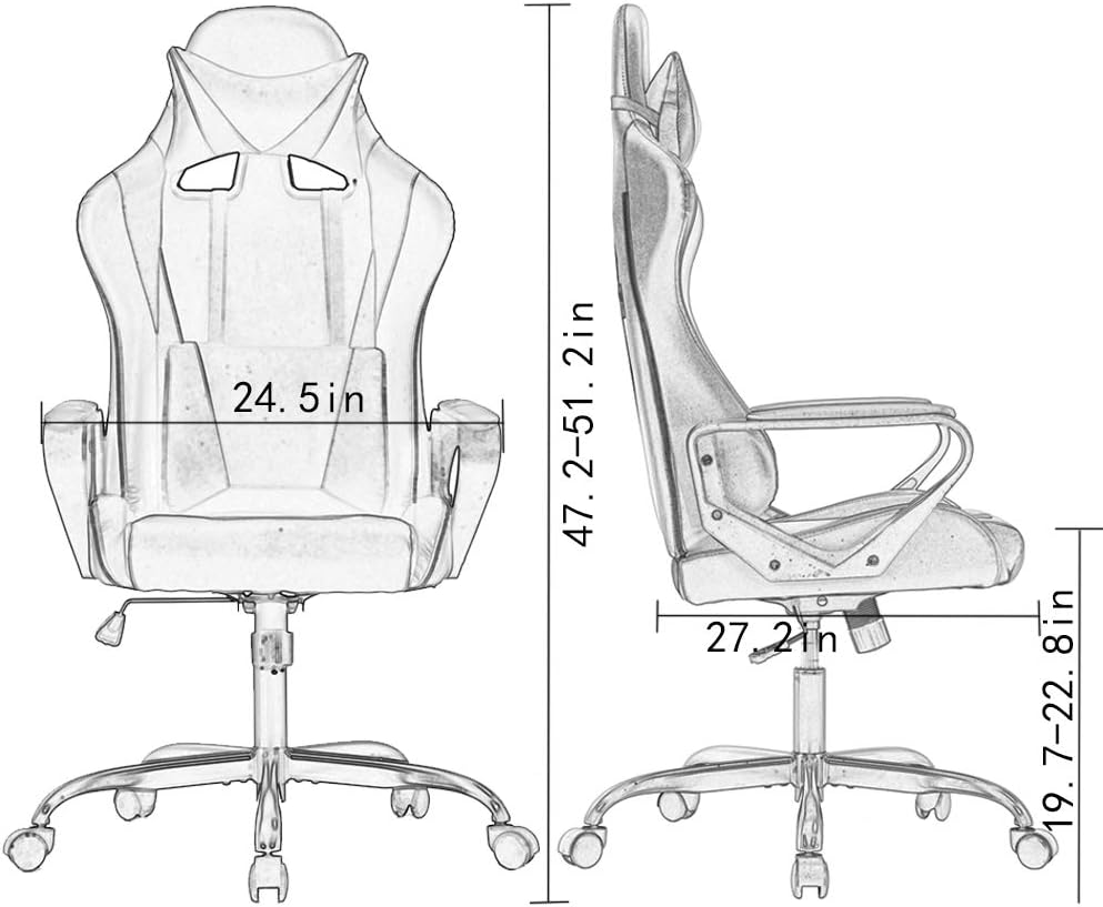 BestOffice High-Back Gaming Chair PC Office Chair Computer Racing Chair PU Desk Task Chair Ergonomic Executive Swivel Rolling Chair with Lumbar Support for Back Pain Women, Men,White