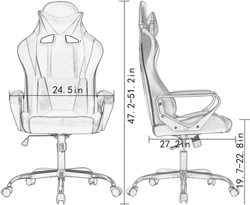BestOffice High-Back Gaming Chair PC Office Chair Computer Racing Chair PU Desk Task Chair Ergonomic Executive Swivel Rolling Chair with Lumbar Support for Back Pain Women, Men,White