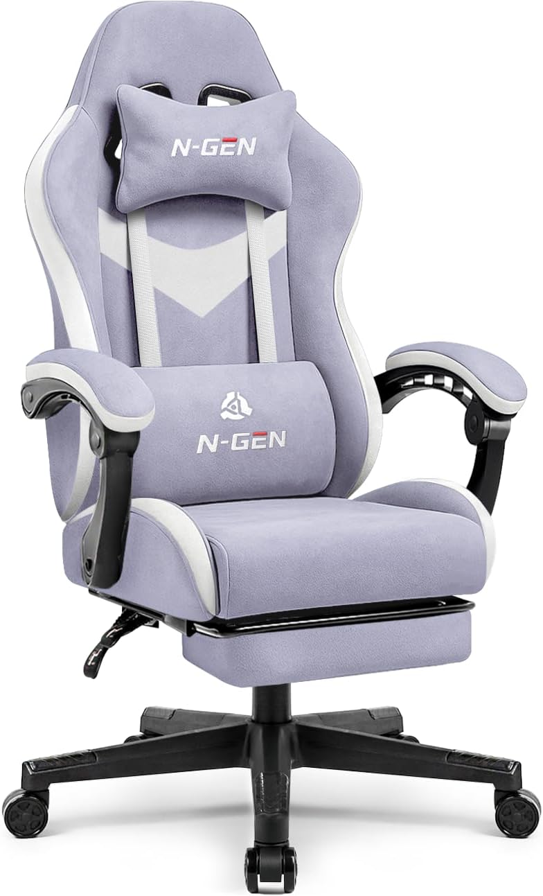 N-GEN GAMING Video Gaming Chair with Footrest Lumbar Support for Home Office High Back Recliner Height Adjustable Ergonomic Comfy Leather Computer Desk Chair (Black)