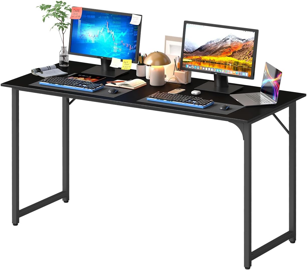 PayLessHere | 47 Inch Computer Desk | Black | Office Desk with Metal Frame, Adjustable Feet | Water-Resistant, Scratchproof Surface | Sturdy Writing Table for Home Office or Study | Pack of 1