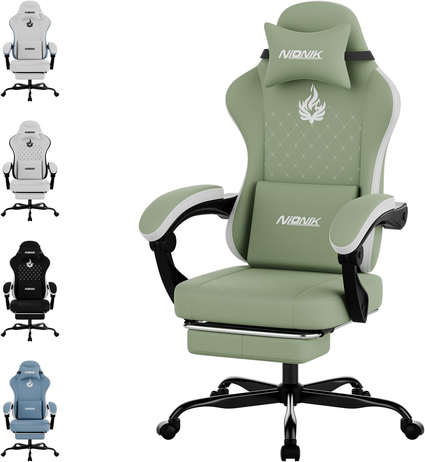 Gaming Chair with Massage,Ergonomic PC Gaming Chair Computer Chairs with Footrest Comfortable Headrest and Lumbar Support, High Back Blackwhite