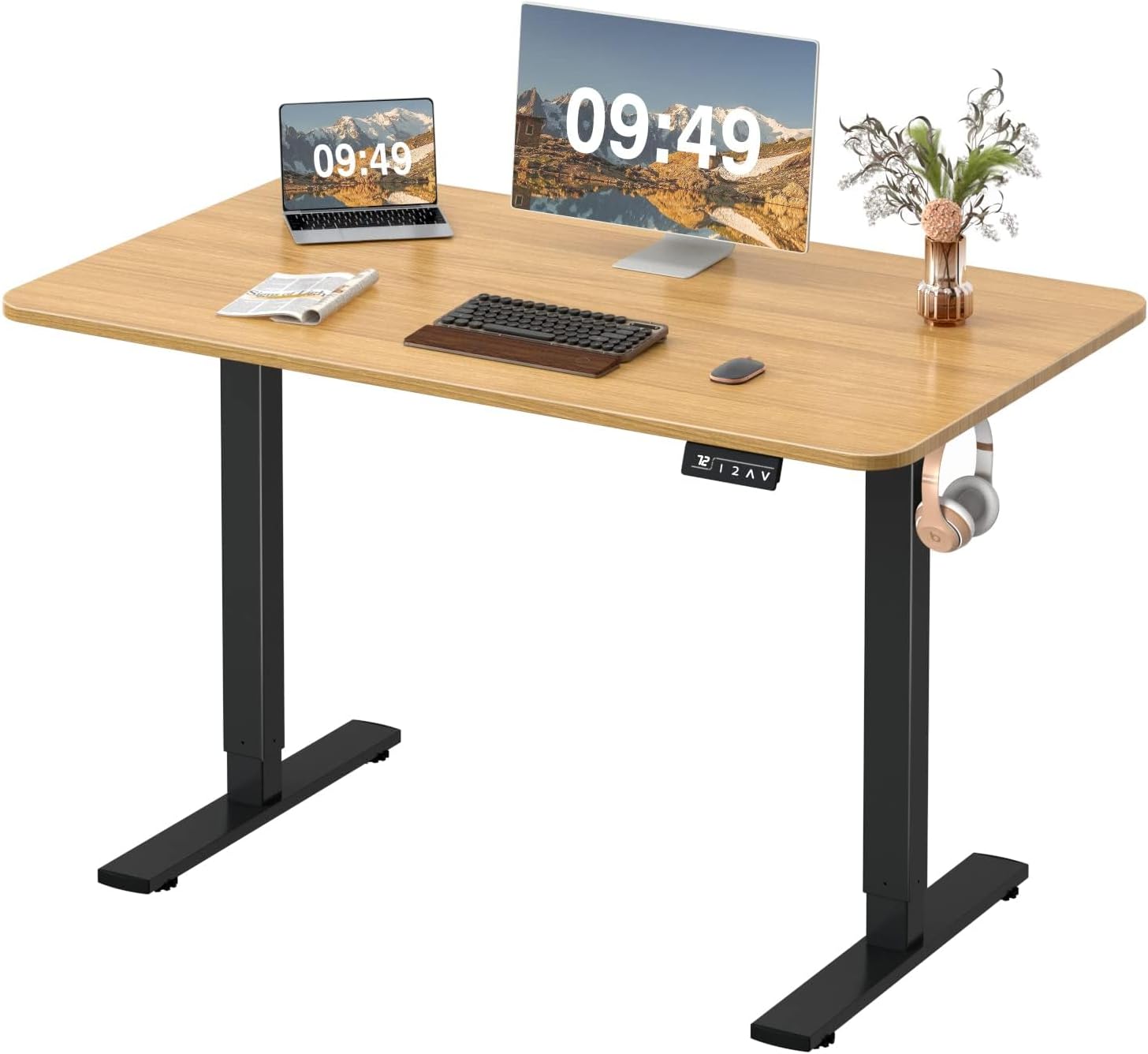 Furmax 55 x 24 Inches Electric Height Adjustable Standing Desk Large Sit Stand Up Desk Home Office Computer Desk Memory Preset with T-Shaped Metal Bracket, Black