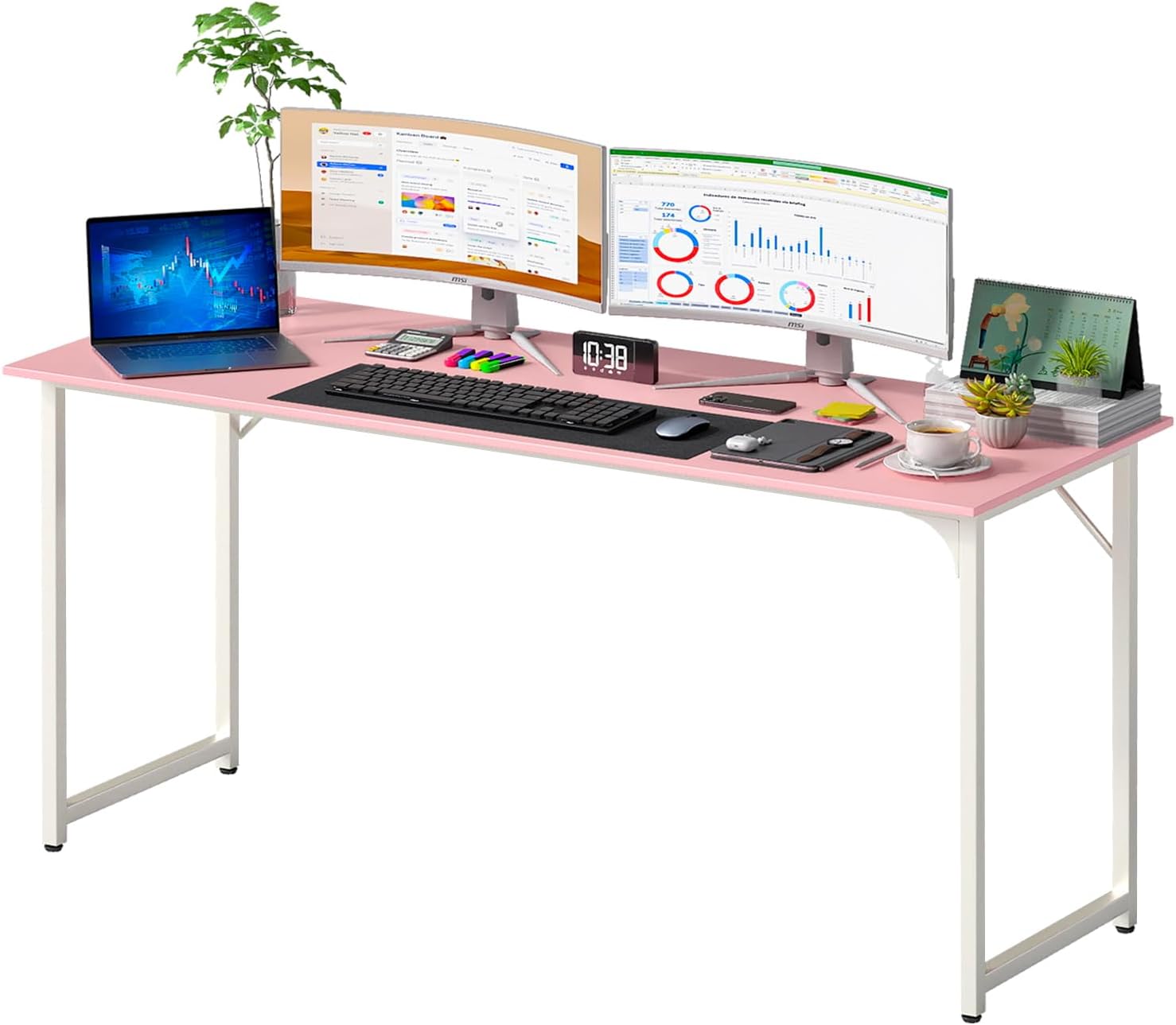 PayLessHere | 47 Inch Computer Desk | Black | Office Desk with Metal Frame, Adjustable Feet | Water-Resistant, Scratchproof Surface | Sturdy Writing Table for Home Office or Study | Pack of 1