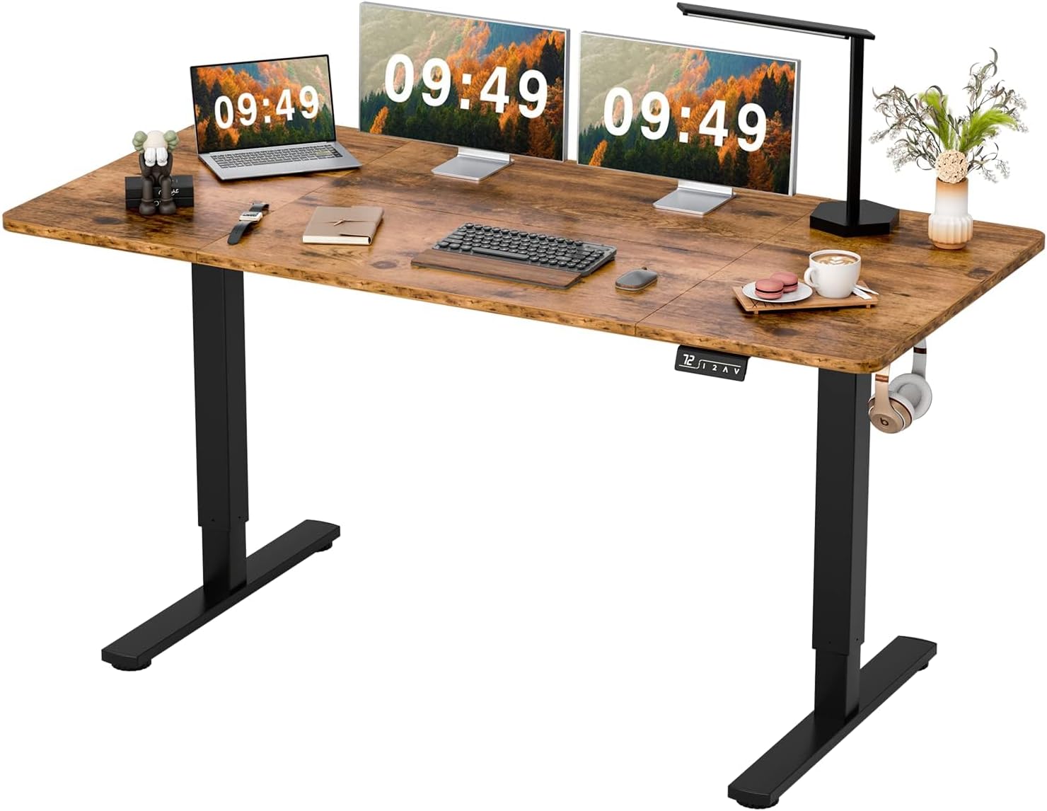 Furmax 55 x 24 Inches Electric Height Adjustable Standing Desk Large Sit Stand Up Desk Home Office Computer Desk Memory Preset with T-Shaped Metal Bracket, Black