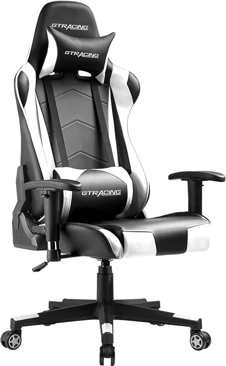 GTRACING Gaming Chair with Reclining Backrest, Adjustable Height and Swivel Base, Ergonomic Computer Chair with Headrest and Lumbar Support (Black)