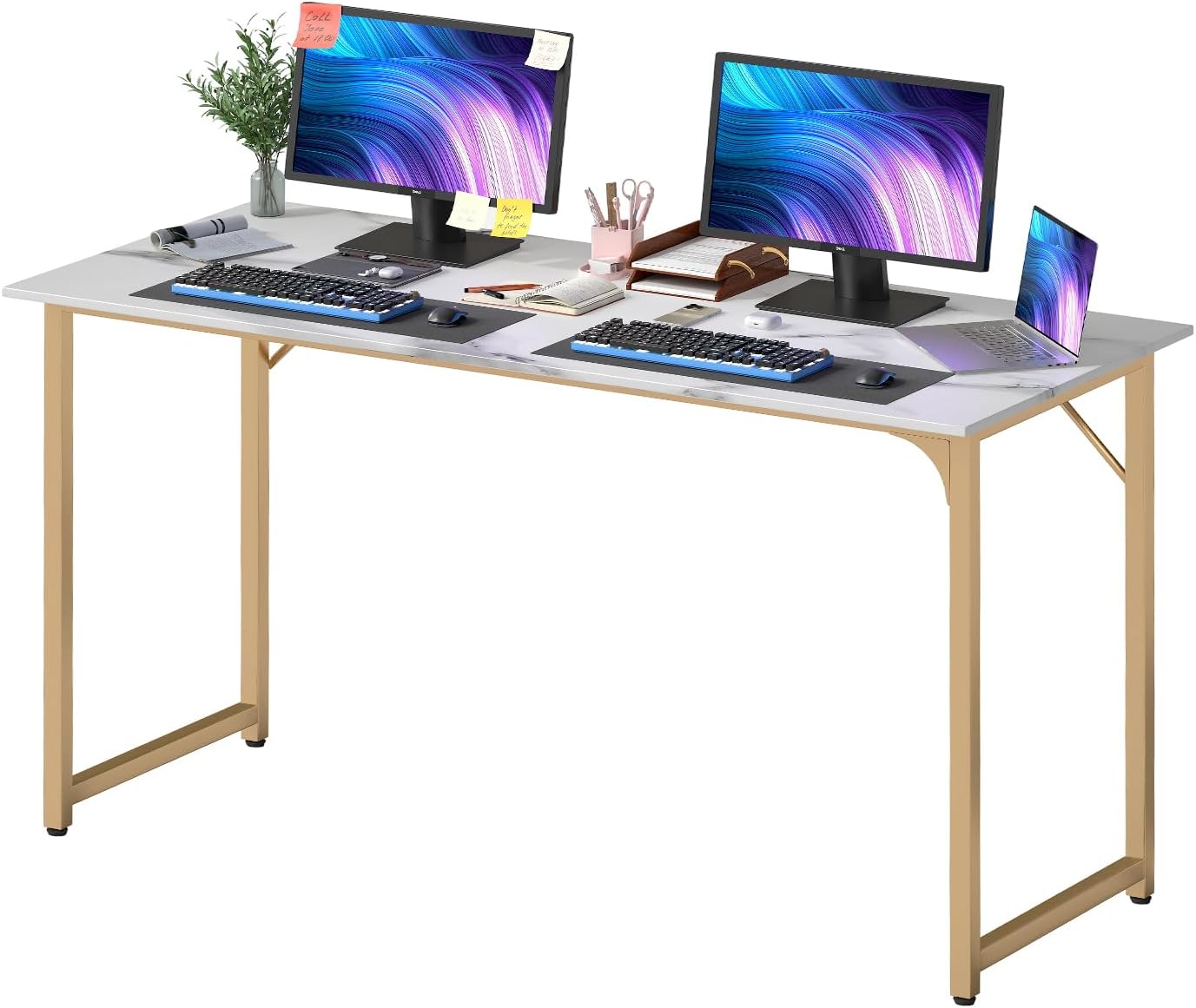PayLessHere | 47 Inch Computer Desk | Black | Office Desk with Metal Frame, Adjustable Feet | Water-Resistant, Scratchproof Surface | Sturdy Writing Table for Home Office or Study | Pack of 1