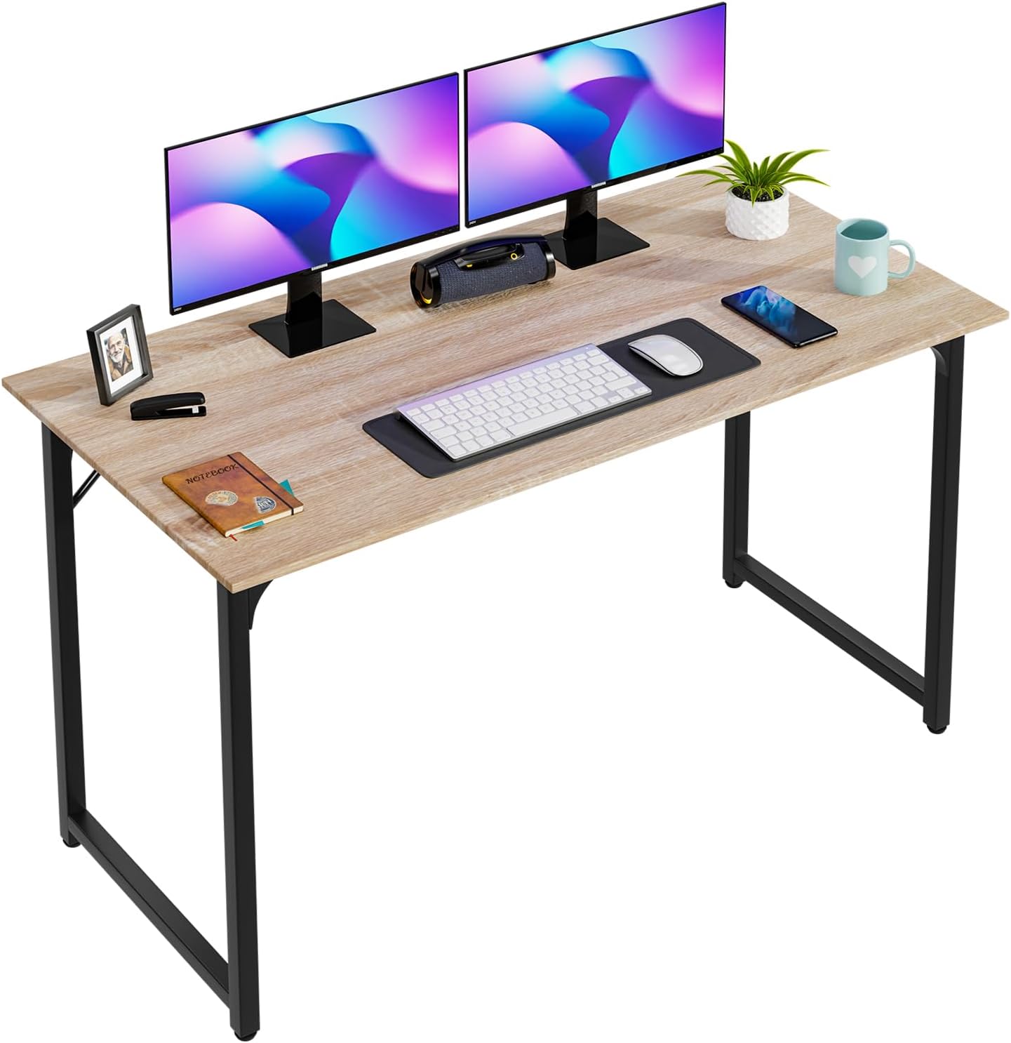PayLessHere | 47 Inch Computer Desk | Black | Office Desk with Metal Frame, Adjustable Feet | Water-Resistant, Scratchproof Surface | Sturdy Writing Table for Home Office or Study | Pack of 1