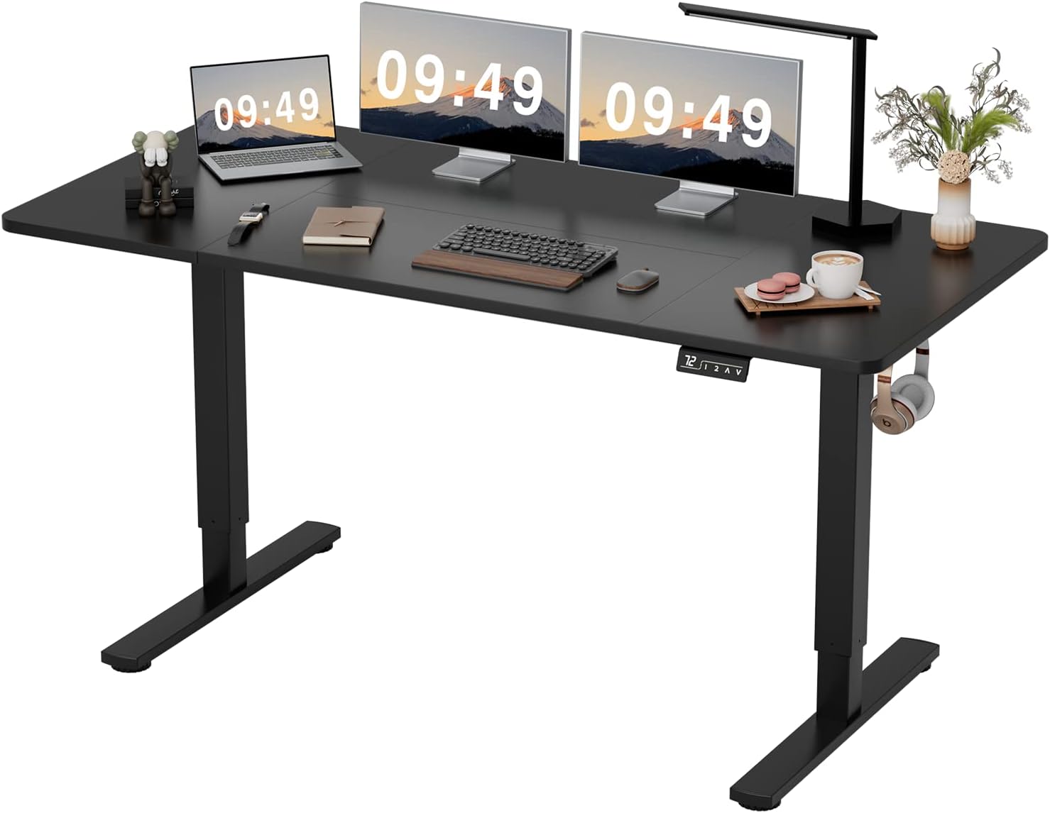 Furmax 55 x 24 Inches Electric Height Adjustable Standing Desk Large Sit Stand Up Desk Home Office Computer Desk Memory Preset with T-Shaped Metal Bracket, Black