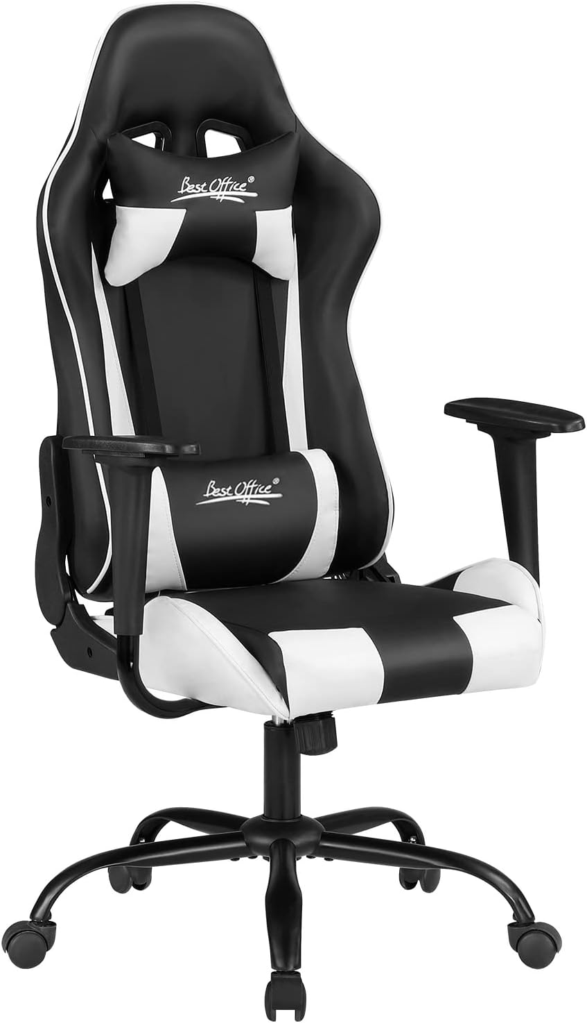 BestOffice High-Back Gaming Chair PC Office Chair Computer Racing Chair PU Desk Task Chair Ergonomic Executive Swivel Rolling Chair with Lumbar Support for Back Pain Women, Men,White