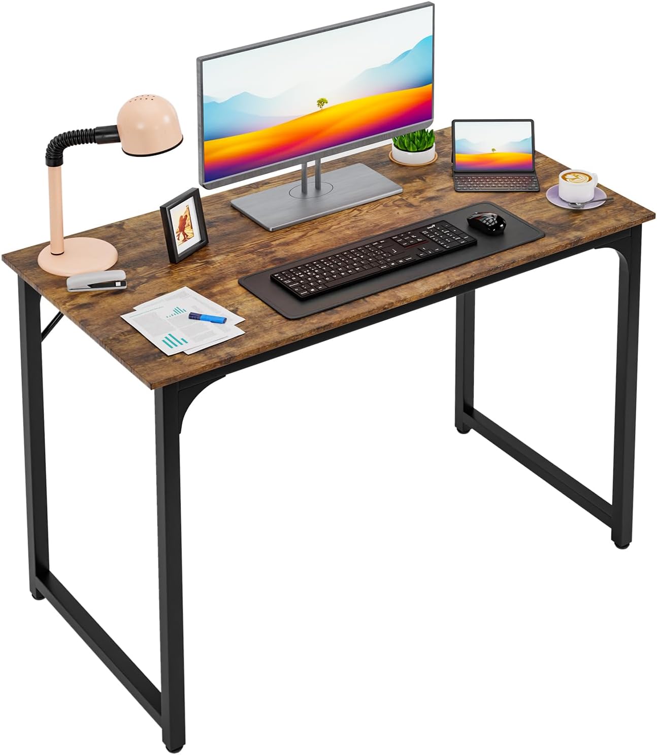 PayLessHere | 47 Inch Computer Desk | Black | Office Desk with Metal Frame, Adjustable Feet | Water-Resistant, Scratchproof Surface | Sturdy Writing Table for Home Office or Study | Pack of 1