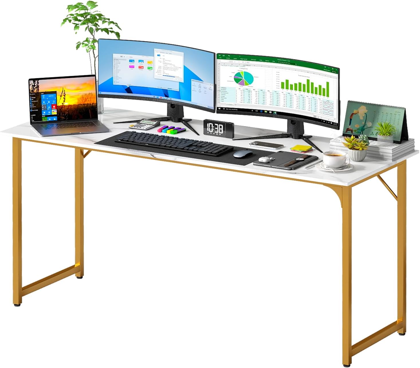 PayLessHere | 47 Inch Computer Desk | Black | Office Desk with Metal Frame, Adjustable Feet | Water-Resistant, Scratchproof Surface | Sturdy Writing Table for Home Office or Study | Pack of 1