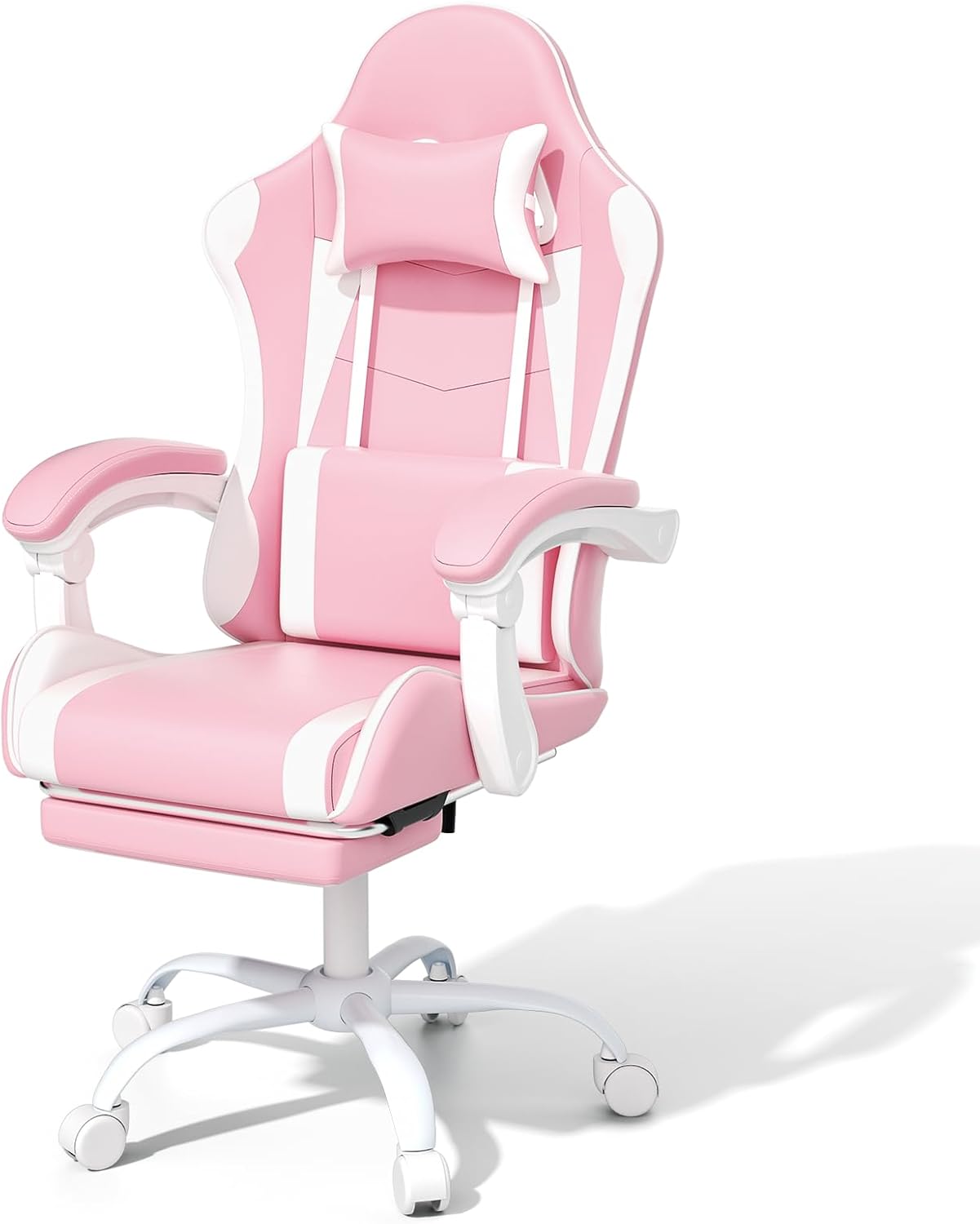 MoNiBloom Gaming Chair with Footrest High Back Video Game Chair with Headrest & Lumbar Support Height Adjustable Leather Swivel Computer Chair for Adult Teen Office or Gaming, Black