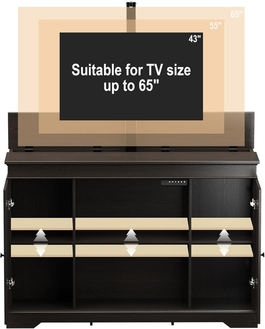 GDLF TV Lift Cabinet, Hidden Motorized Television Lift Cabinet for 55-65" TVs with Storage and Remote Control, Modern Walnut