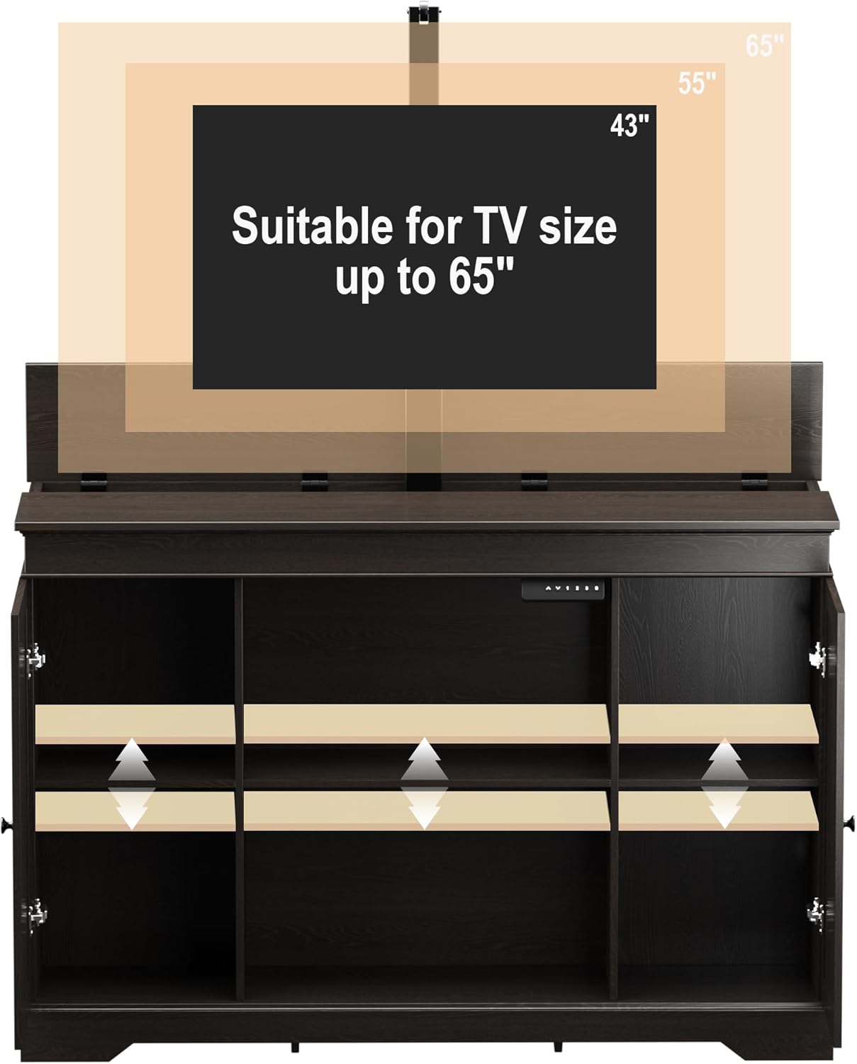 GDLF TV Lift Cabinet, Hidden Motorized Television Lift Cabinet for 55-65" TVs with Storage and Remote Control, Modern Walnut