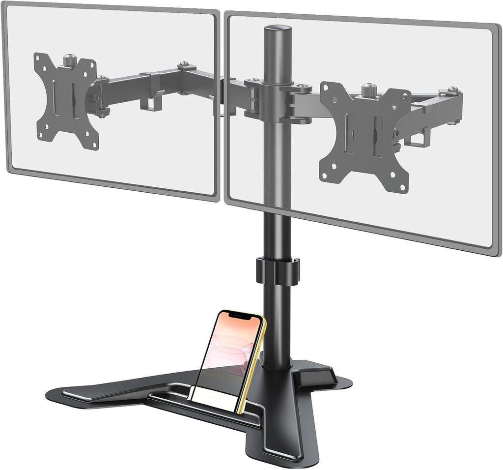 MOUNT PRO Dual Monitor Stand, Free-Standing Full Motion Monitor Desk Mount Fits 2 Screens up to 27 inches,17.6lbs with Height Adjustable, Swivel, Tilt, Rotation, VESA 75x75 100x100, Black