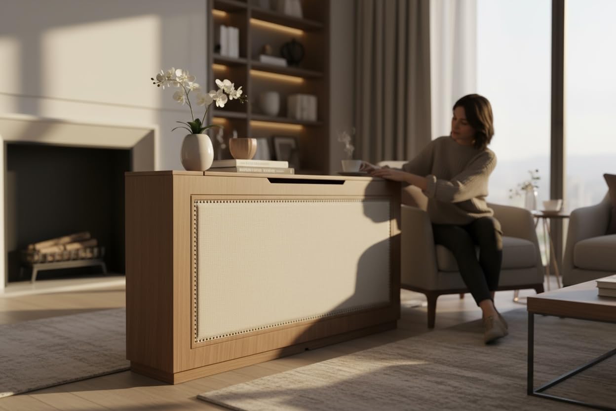 Melodita Brown TV Lift Cabinet, Motorized Flat Screen TV Cabinet with Hidden Storage & Remote-Controlled Lift, Fits up to 55” TVs, Wood Finish (Light Brown, Queen)