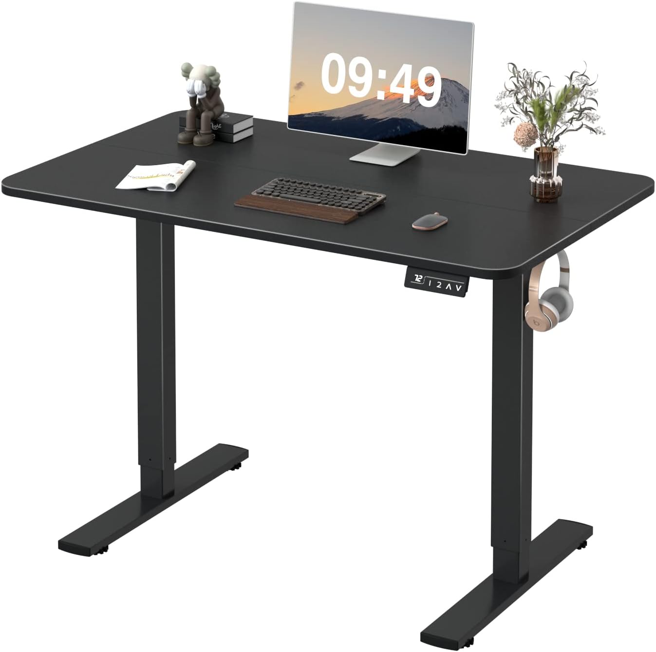 Furmax 55 x 24 Inches Electric Height Adjustable Standing Desk Large Sit Stand Up Desk Home Office Computer Desk Memory Preset with T-Shaped Metal Bracket, Black