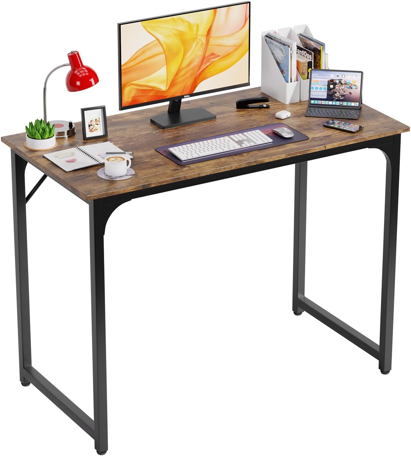 PayLessHere | 47 Inch Computer Desk | Black | Office Desk with Metal Frame, Adjustable Feet | Water-Resistant, Scratchproof Surface | Sturdy Writing Table for Home Office or Study | Pack of 1