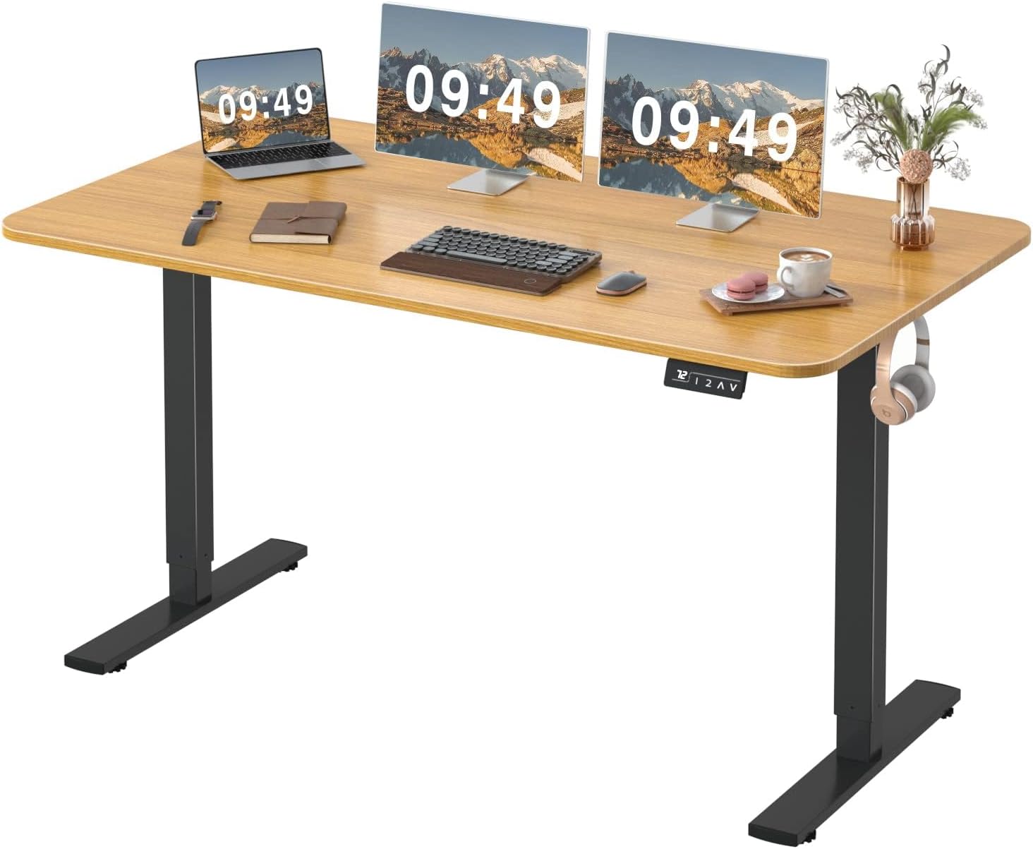 Furmax 55 x 24 Inches Electric Height Adjustable Standing Desk Large Sit Stand Up Desk Home Office Computer Desk Memory Preset with T-Shaped Metal Bracket, Black