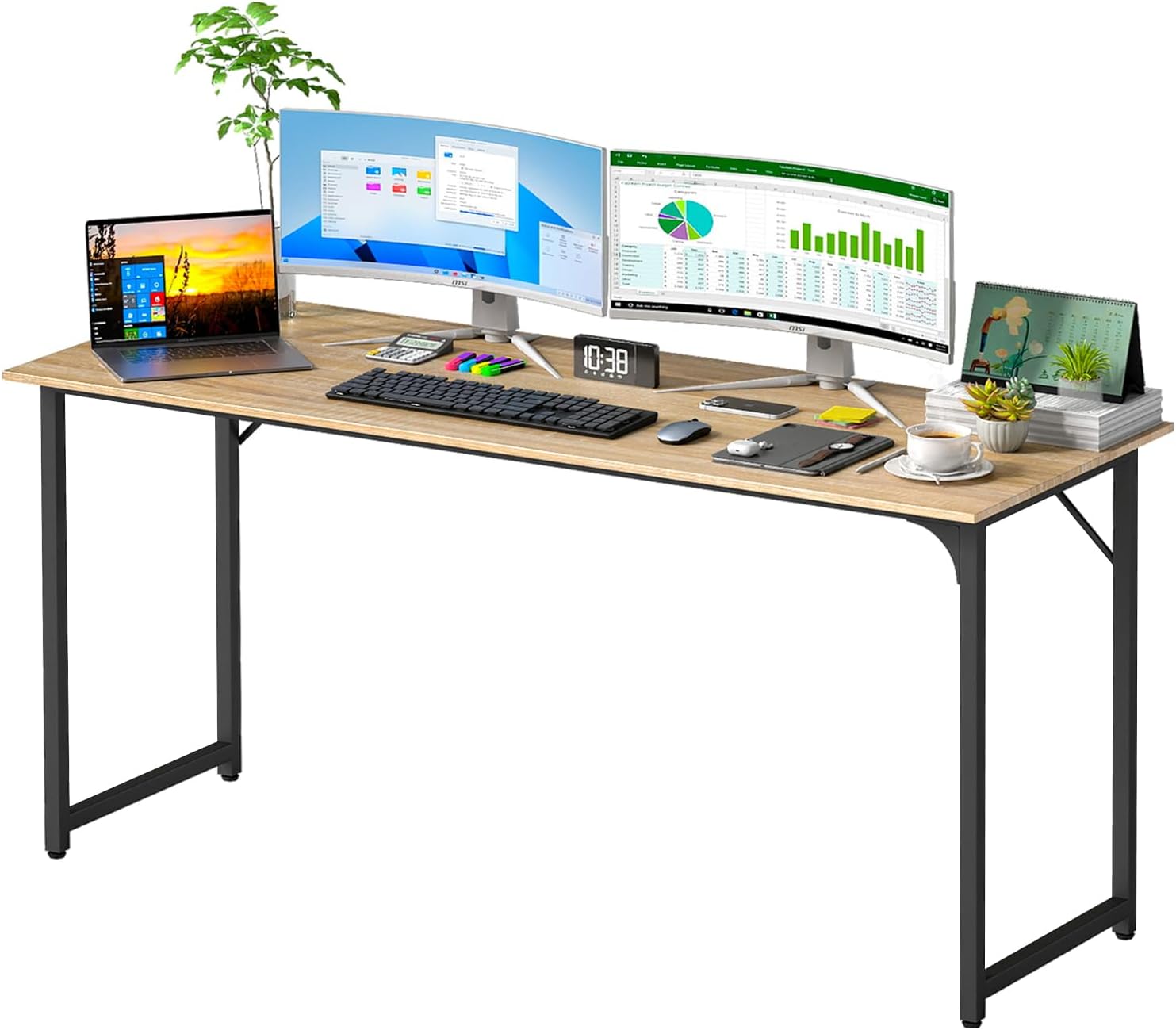 PayLessHere | 47 Inch Computer Desk | Black | Office Desk with Metal Frame, Adjustable Feet | Water-Resistant, Scratchproof Surface | Sturdy Writing Table for Home Office or Study | Pack of 1