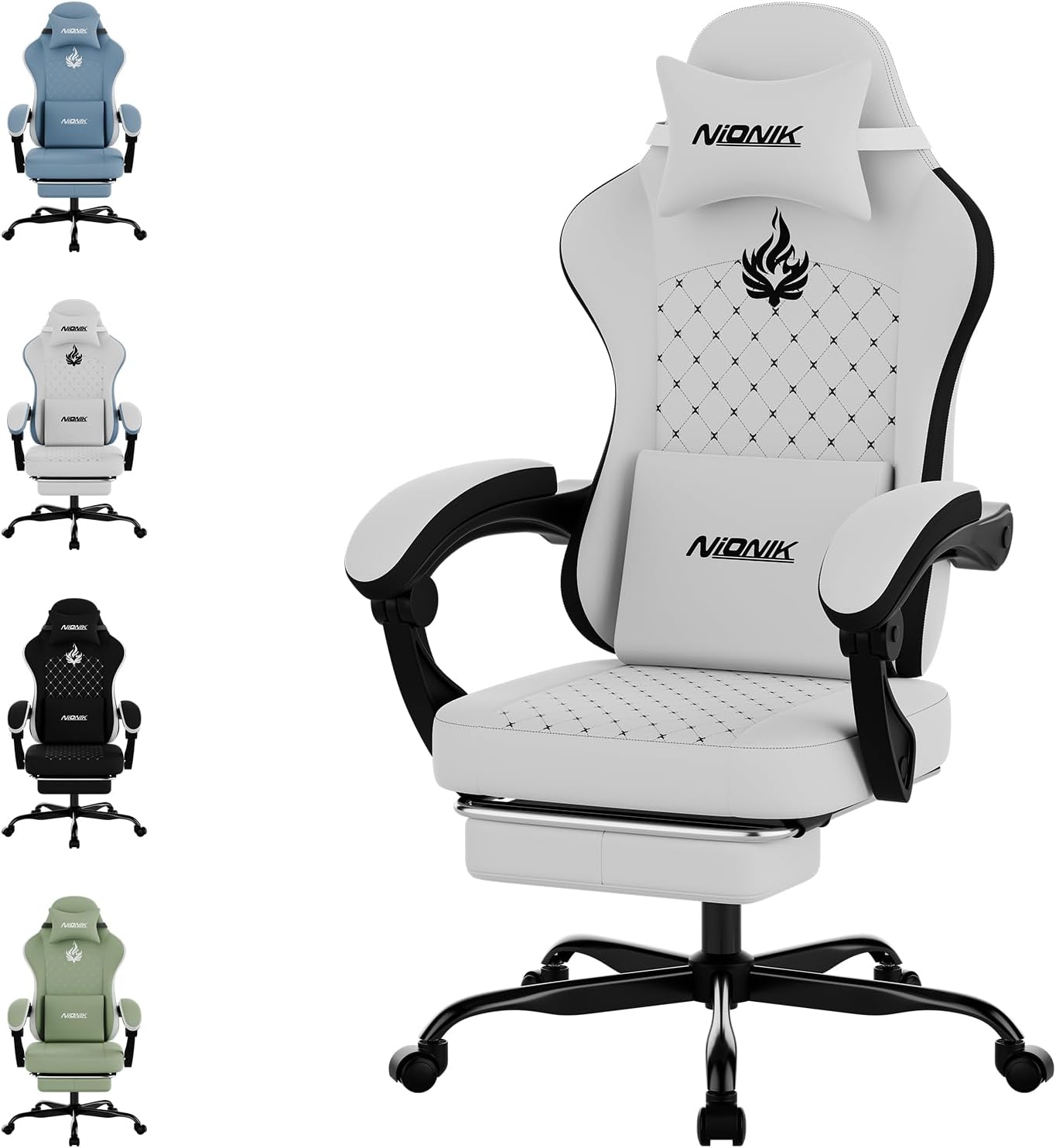 Gaming Chair with Massage,Ergonomic PC Gaming Chair Computer Chairs with Footrest Comfortable Headrest and Lumbar Support, High Back Blackwhite
