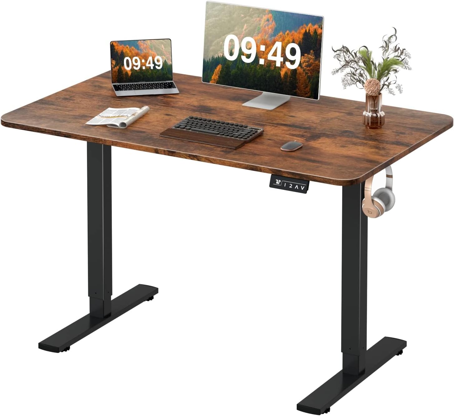 Furmax 55 x 24 Inches Electric Height Adjustable Standing Desk Large Sit Stand Up Desk Home Office Computer Desk Memory Preset with T-Shaped Metal Bracket, Black