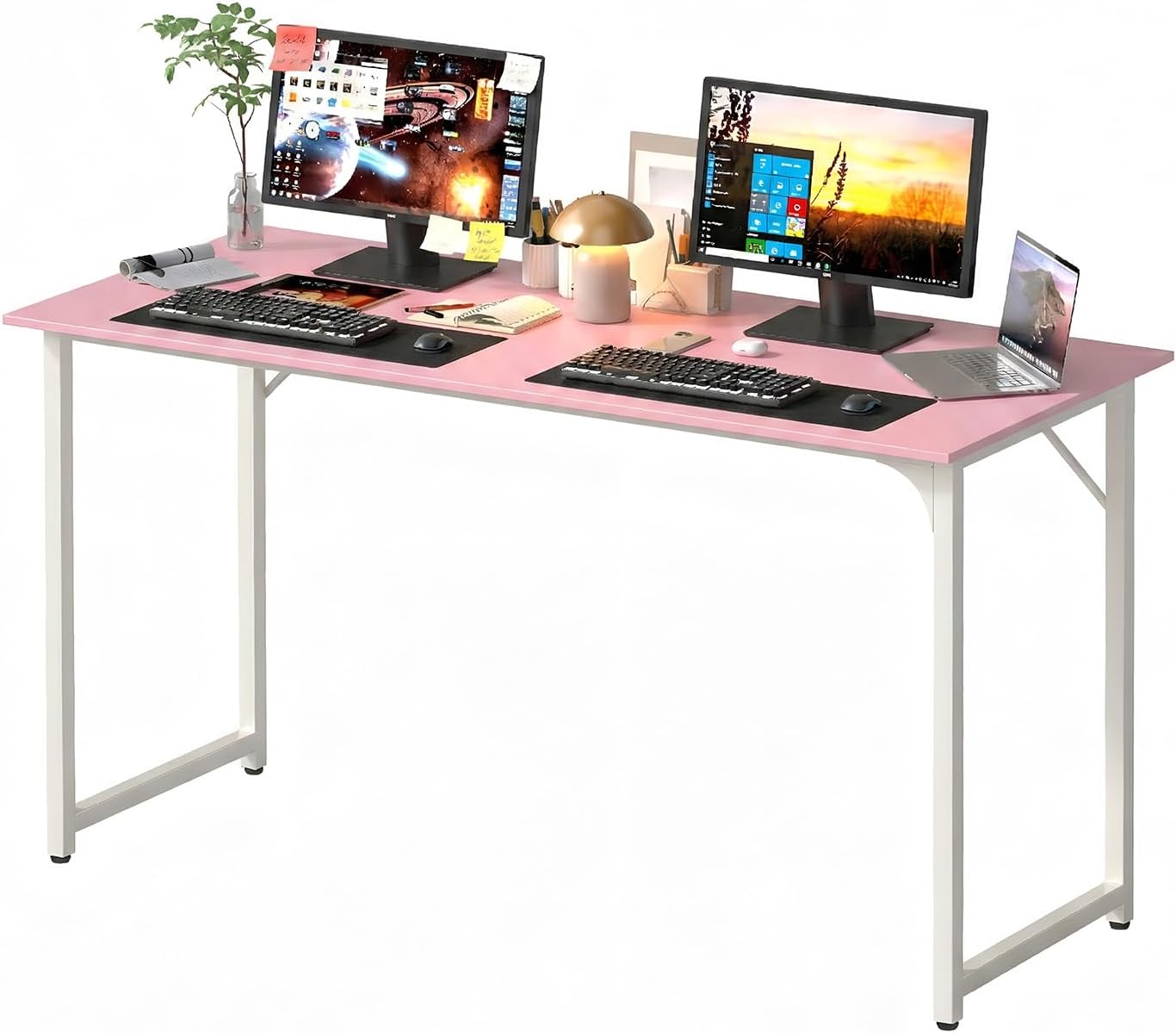 PayLessHere | 47 Inch Computer Desk | Black | Office Desk with Metal Frame, Adjustable Feet | Water-Resistant, Scratchproof Surface | Sturdy Writing Table for Home Office or Study | Pack of 1