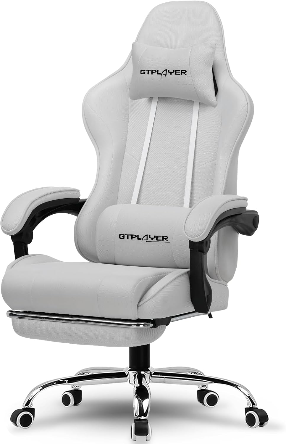 GTPLAYER Gaming Chair, Computer Chair with Footrest and Lumbar Support, Height Adjustable Game Chair with 360°-Swivel Seat and Headrest and for Office or Gaming (Pearl White)