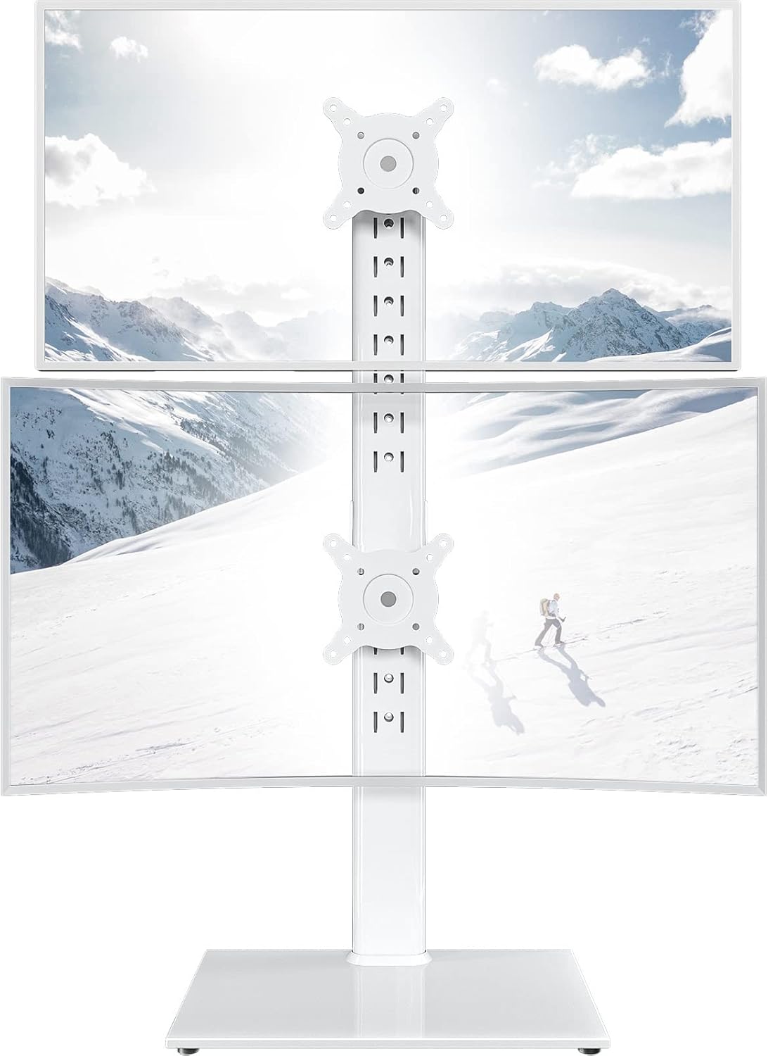 Dual Monitor Stand - Vertical Stack Screen Free-Standing Monitor Riser Fits Two 13 to 34 Inch Screen with Swivel, Tilt, Height Adjustable, Holds One (1) Screen Up to 44Lbs