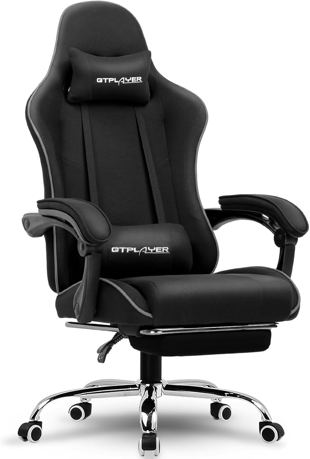 GTPLAYER Gaming Chair, Computer Chair with Footrest and Lumbar Support, Height Adjustable Game Chair with 360°-Swivel Seat and Headrest and for Office or Gaming (Pearl White)