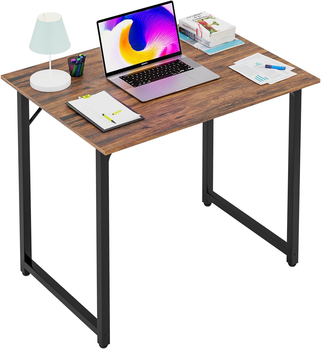 PayLessHere | 47 Inch Computer Desk | Black | Office Desk with Metal Frame, Adjustable Feet | Water-Resistant, Scratchproof Surface | Sturdy Writing Table for Home Office or Study | Pack of 1