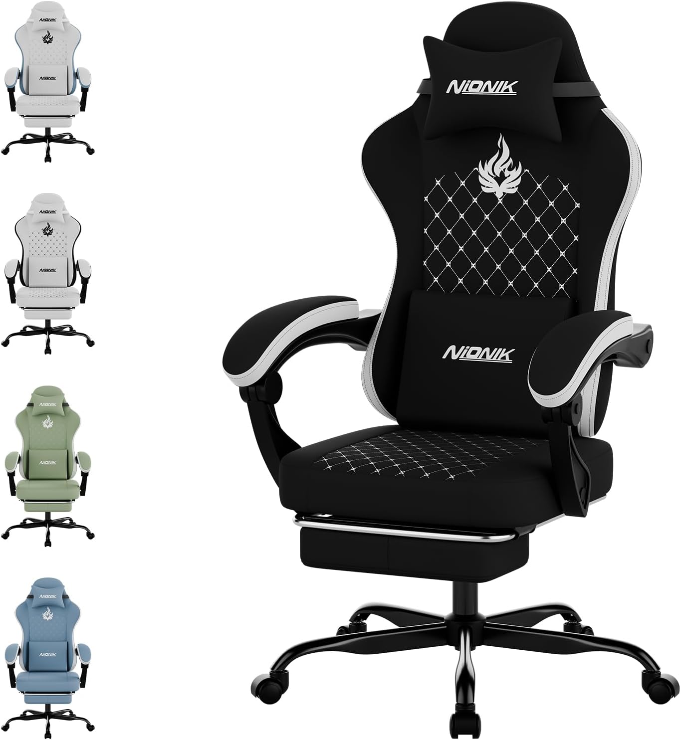 Gaming Chair with Massage,Ergonomic PC Gaming Chair Computer Chairs with Footrest Comfortable Headrest and Lumbar Support, High Back Blackwhite