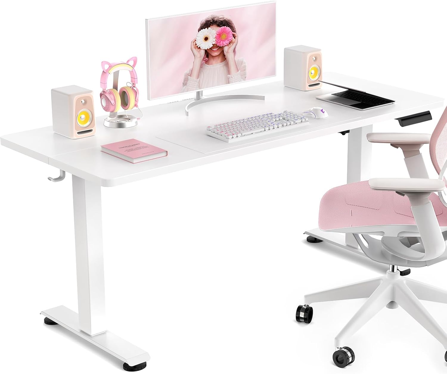 Veken 47.2" Standing Desk, Adjustable Height Office Desk with Wood Desktop, Computer Table for Home Work, Study and Gaming, Small Spaces, Modern Furniture, Black