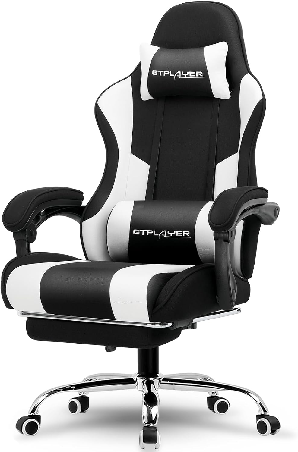 GTPLAYER Gaming Chair, Computer Chair with Footrest and Lumbar Support, Height Adjustable Game Chair with 360°-Swivel Seat and Headrest and for Office or Gaming (Pearl White)