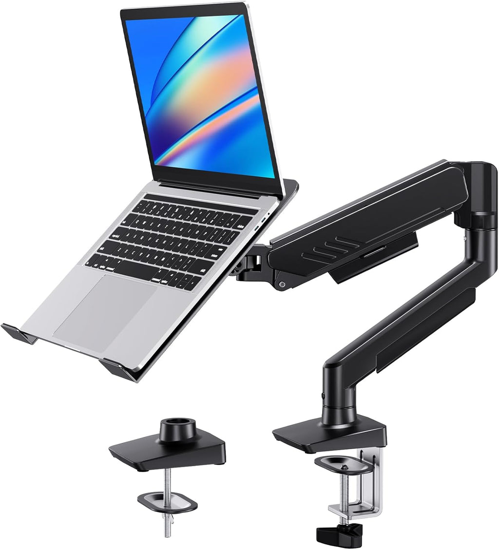 HUANUO 2 in 1 Function Laptop Mount with Tray, Fits 13-34″ Monitors & Up to 17″ Notebook, Ergonomic Laptop Arm with Full Motion Adjustment, Laptop Stand for Desk, VESA 75x75mm/100x100mm