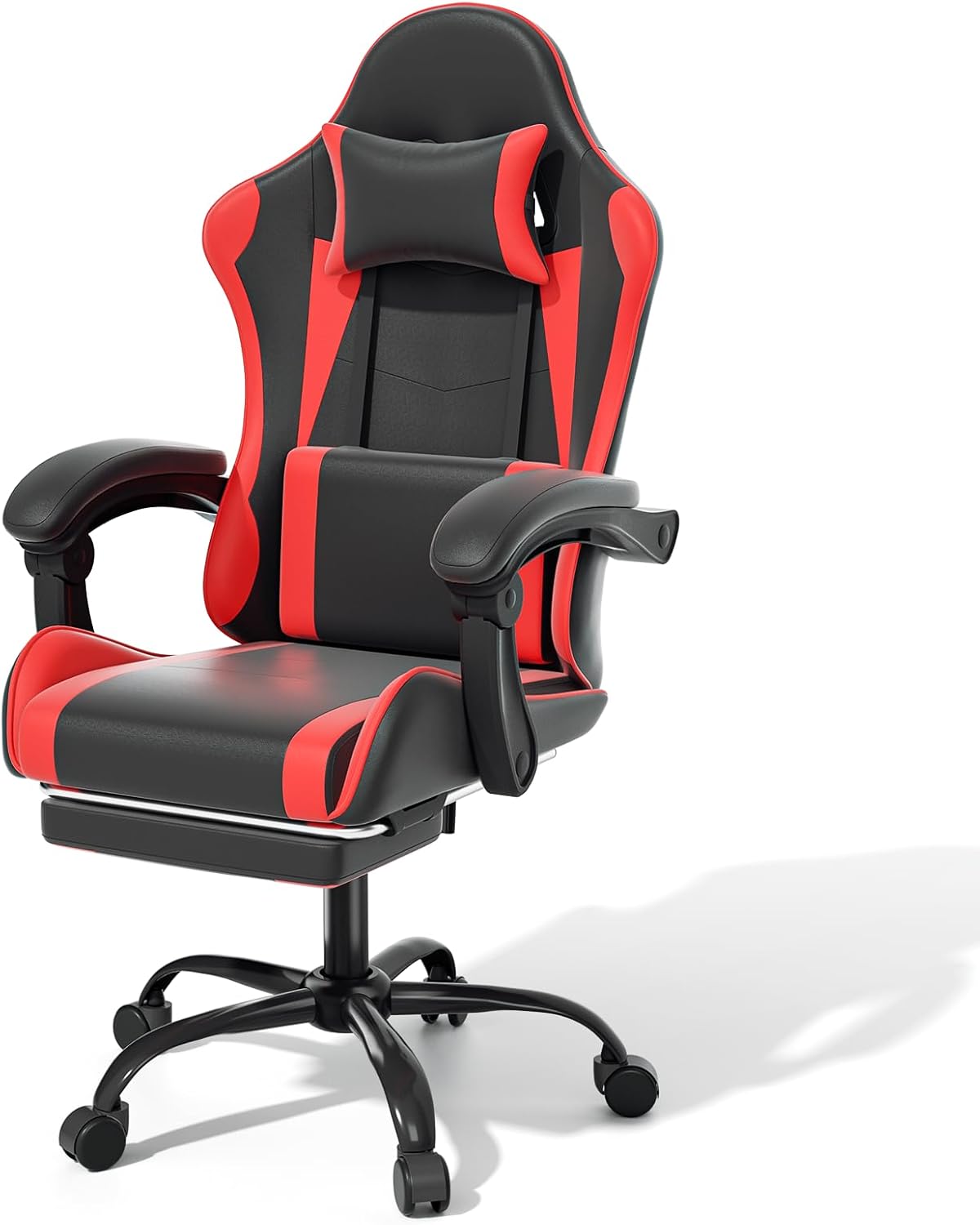 MoNiBloom Gaming Chair with Footrest High Back Video Game Chair with Headrest & Lumbar Support Height Adjustable Leather Swivel Computer Chair for Adult Teen Office or Gaming, Black