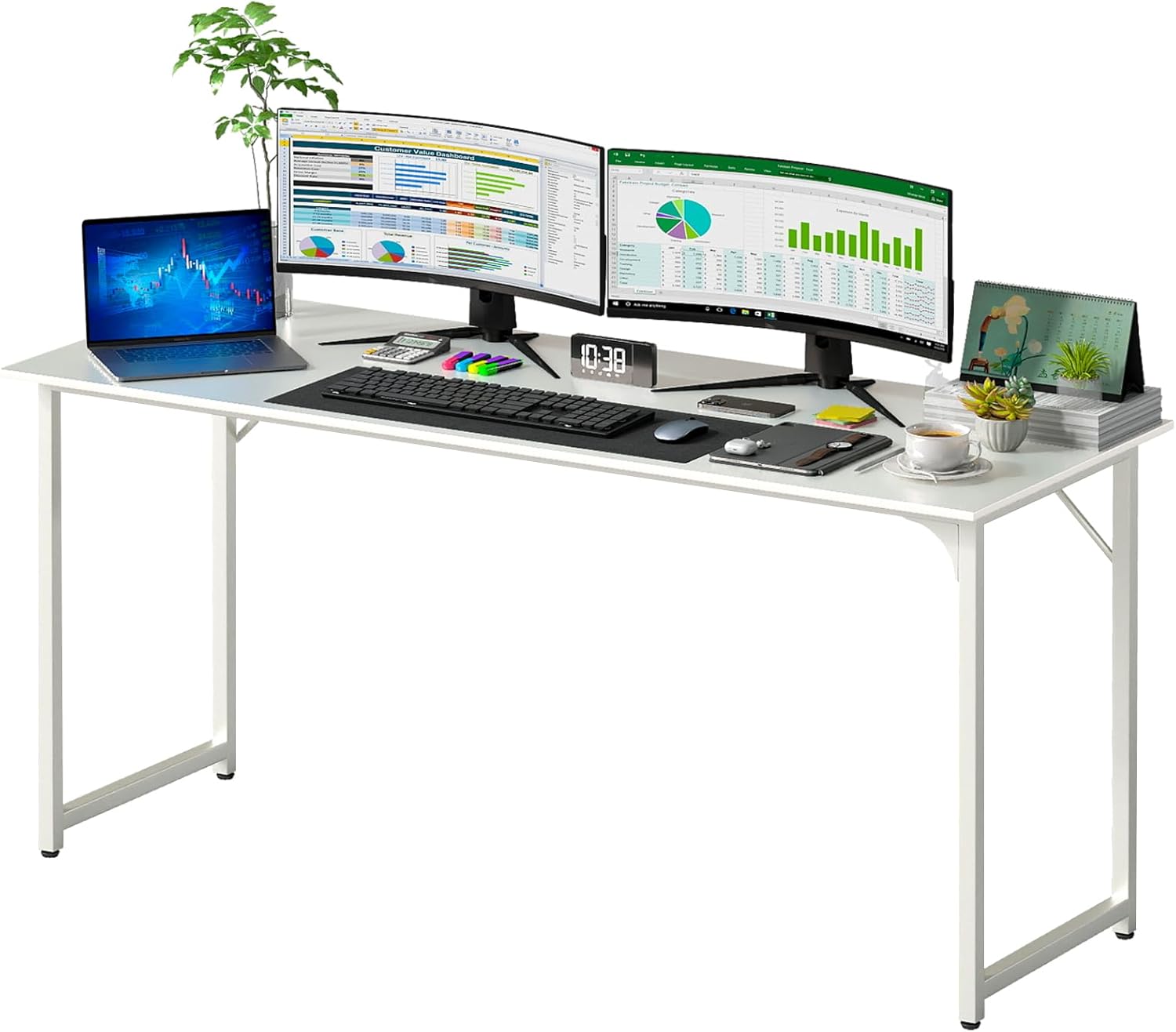 PayLessHere | 47 Inch Computer Desk | Black | Office Desk with Metal Frame, Adjustable Feet | Water-Resistant, Scratchproof Surface | Sturdy Writing Table for Home Office or Study | Pack of 1