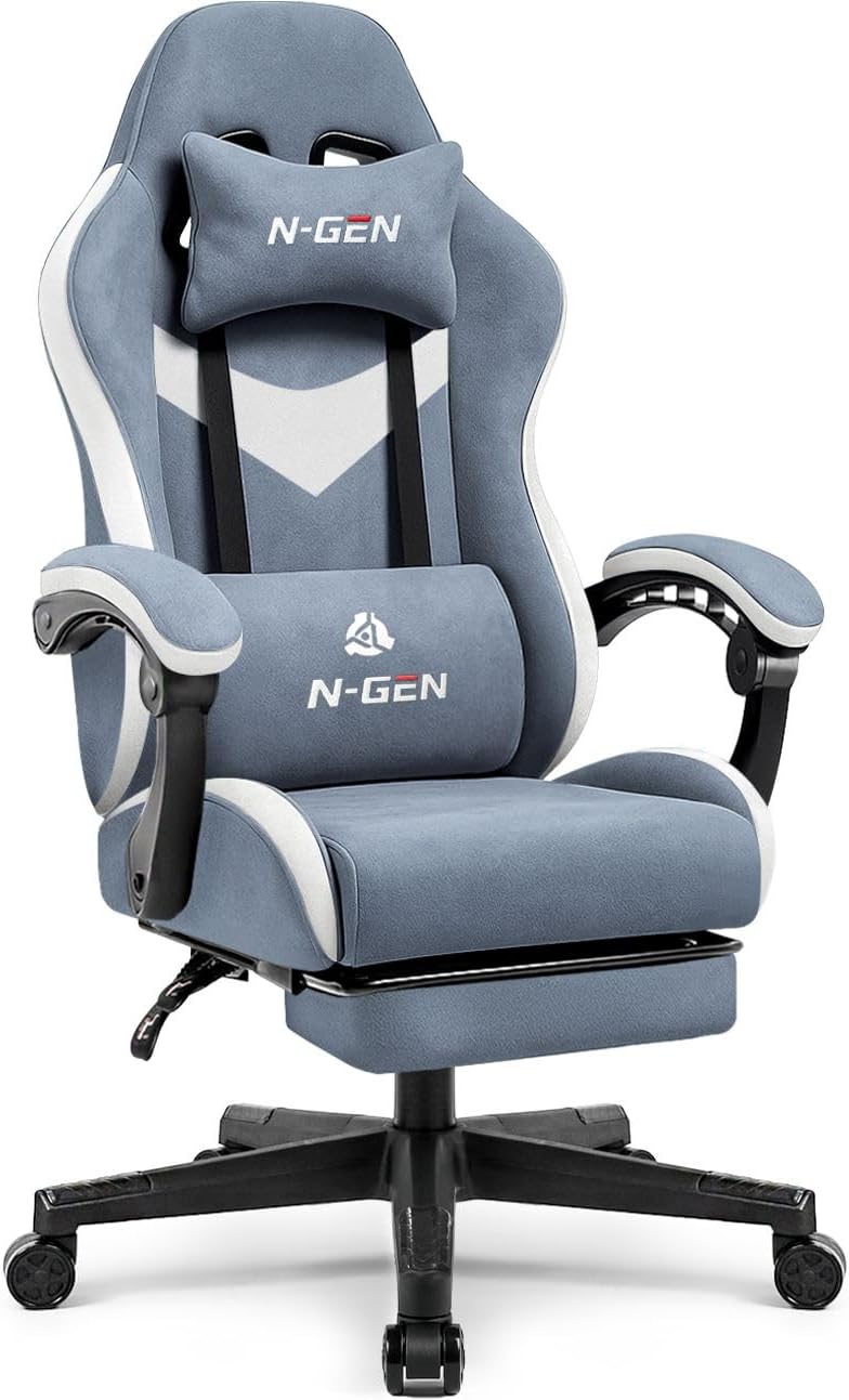 N-GEN GAMING Video Gaming Chair with Footrest Lumbar Support for Home Office High Back Recliner Height Adjustable Ergonomic Comfy Leather Computer Desk Chair (Black)