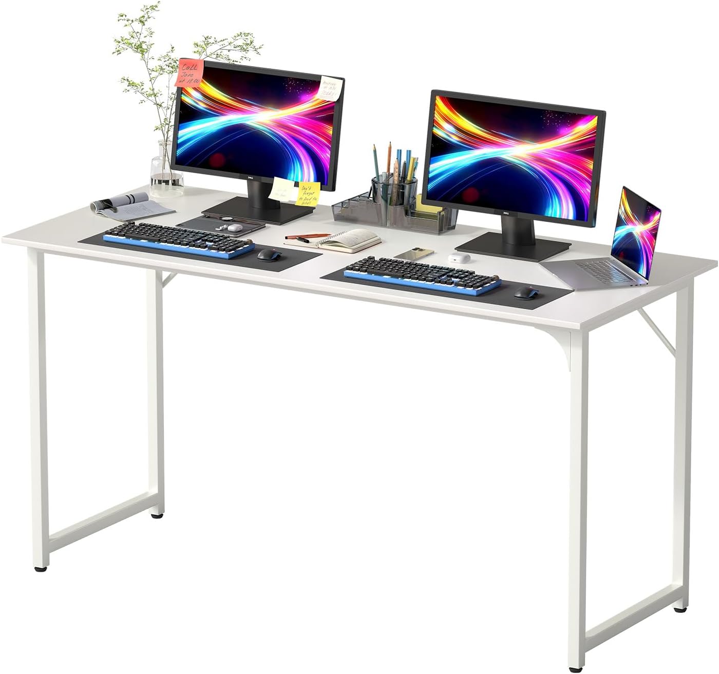 PayLessHere | 47 Inch Computer Desk | Black | Office Desk with Metal Frame, Adjustable Feet | Water-Resistant, Scratchproof Surface | Sturdy Writing Table for Home Office or Study | Pack of 1