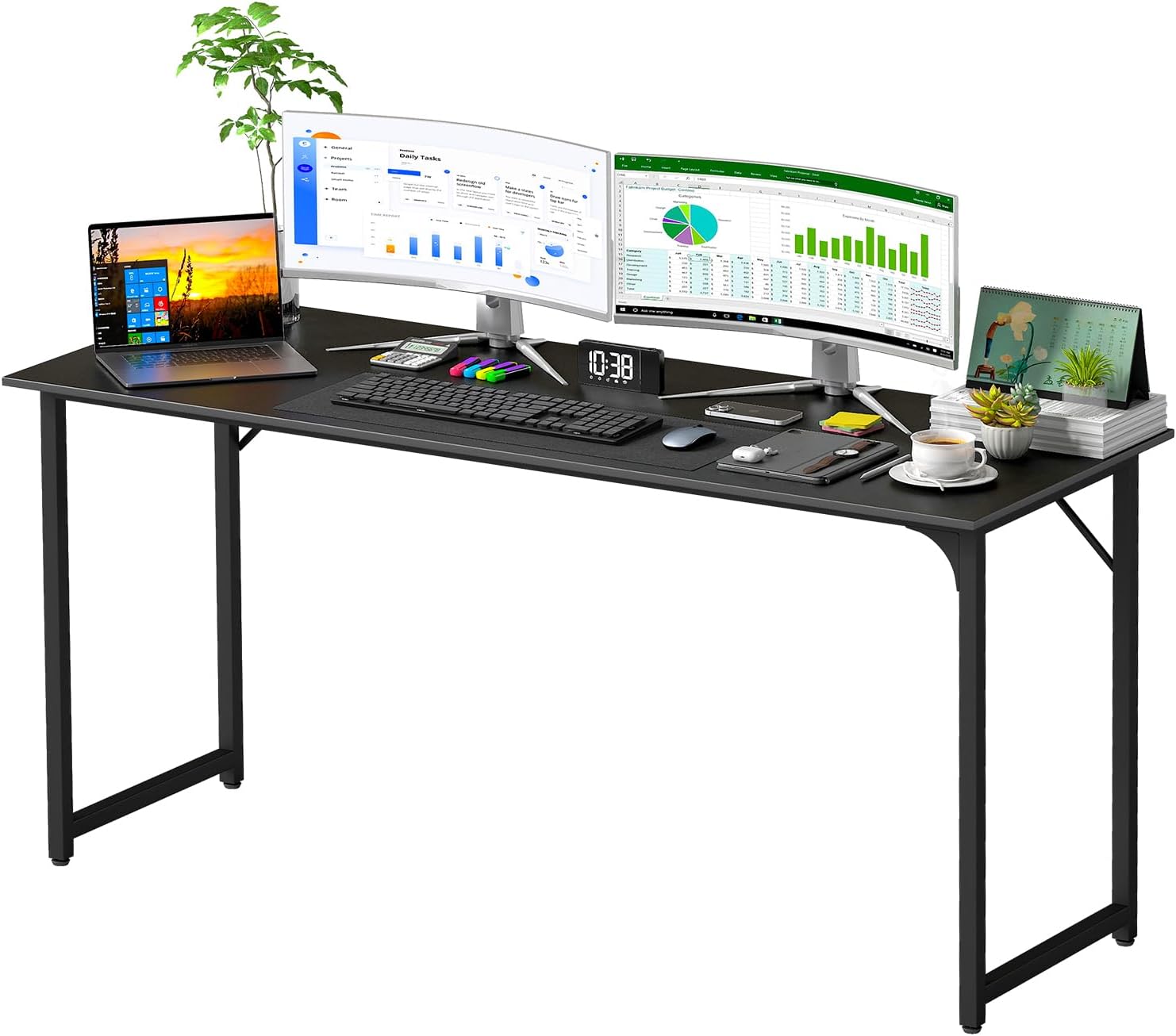 PayLessHere | 47 Inch Computer Desk | Black | Office Desk with Metal Frame, Adjustable Feet | Water-Resistant, Scratchproof Surface | Sturdy Writing Table for Home Office or Study | Pack of 1